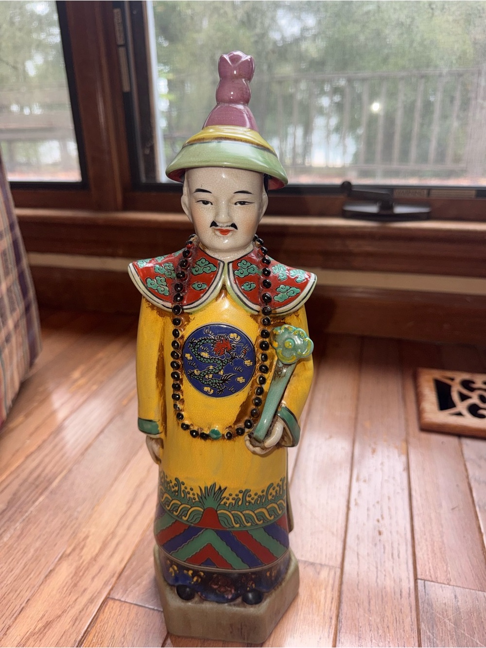 Hand-Painted Yellow Ceramic Asian Figurine Statue